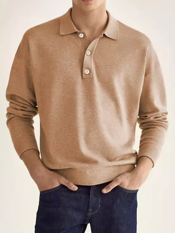 Polo à col et manches longues pour homme t-shirt de sport à boutons polos de golf athlétiques chemises quotidiennes