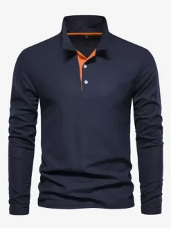 Polo homme à col rabattu manches longues avec logos coupe classique gris à la mode
