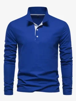 Polo homme à col rabattu manches longues avec logos coupe classique gris à la mode