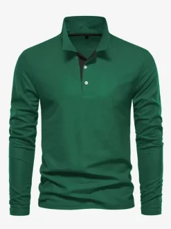 Polo homme à col rabattu manches longues avec logos coupe classique gris à la mode