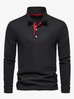 Polo homme à col rabattu manches longues avec logos coupe classique gris à la mode