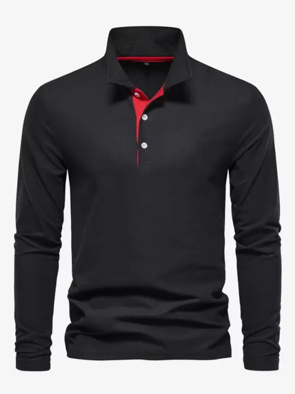 Polo homme à col rabattu manches longues avec logos coupe classique gris à la mode