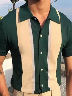 Polo Chemise À Revers Homme Manches Courtes En Tricot Boutonnage Confortable