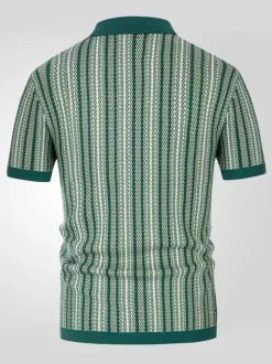 Polo T-Shirt À Revers Homme Rayé Manches Courtes Simple Boutonnage Décontracté