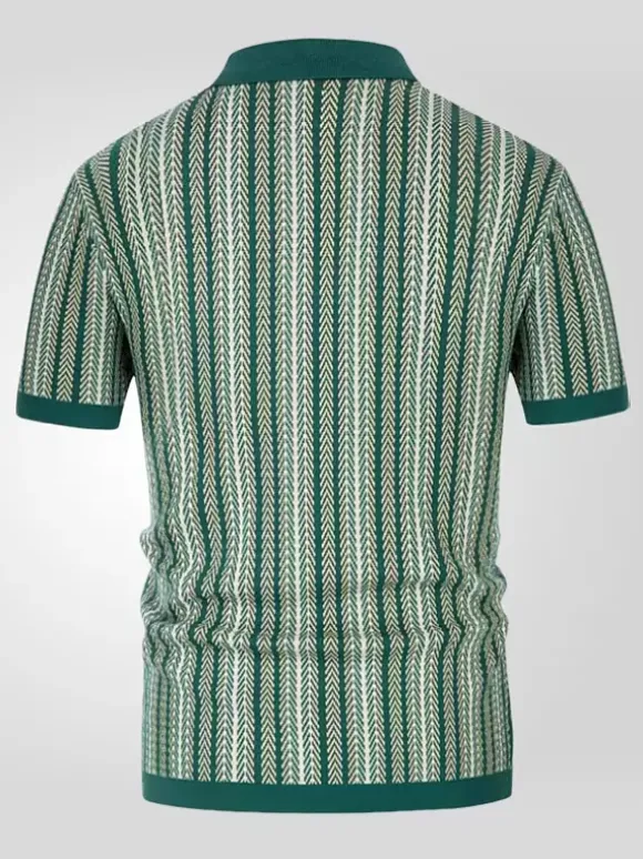 Polo T-Shirt À Revers Homme Rayé Manches Courtes Simple Boutonnage Décontracté
