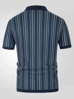 Polo T-Shirt À Revers Homme Rayé Manches Courtes Simple Boutonnage Décontracté