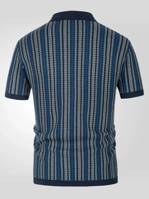 Polo T-Shirt À Revers Homme Rayé Manches Courtes Simple Boutonnage Décontracté