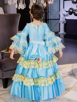 Polyester Fiber Tea Party Ruffles Manches 3/4 Robe en polyester ROCOCO Style Blue Kids  'Lolita Robes