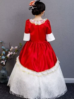 Polyester Fibre Tea Party Dentelle Manches 3/4 Polyester Combinaison ROCOCO Style Rouge Enfants  'Lolita Robes
