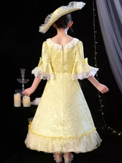 Polyester Fiber Tea Party Bows Manches 3/4 Polyester Combinaison ROCOCO Style Blond Kids  'Lolita Robes