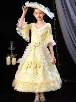 Polyester Fiber Tea Party Bows Manches 3/4 Polyester Combinaison ROCOCO Style Blond Kids  'Lolita Robes