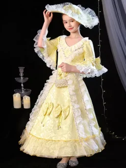 Polyester Fiber Tea Party Bows Manches 3/4 Polyester Combinaison ROCOCO Style Blond Kids  'Lolita Robes