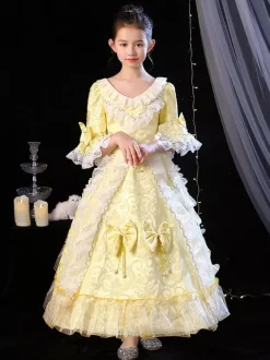 Polyester Fiber Tea Party Bows Manches 3/4 Polyester Combinaison ROCOCO Style Blond Kids  'Lolita Robes