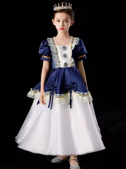 Polyester Fibre Tea Dentelle Dentelle 3/4 Longueur Manches Robe en polyester Robes Lolita Blue Gothic Blue Kids