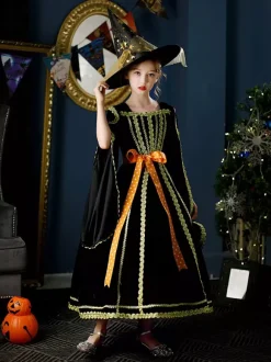 Polyester Fibre Tea Party Manches Longues Polyester Robe Gothique Noir Enfants Lolita Robes