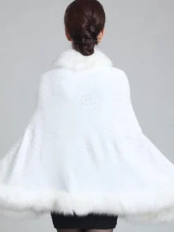 Poncho Cape Femmes Vestes et Manteaux Hivers à Col Rond avec Manches Longues Volants Unicolore