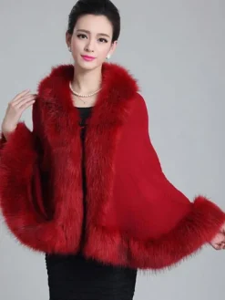 Poncho Cape Femmes Vestes et Manteaux Hivers à Col Rond avec Manches Longues Volants Unicolore