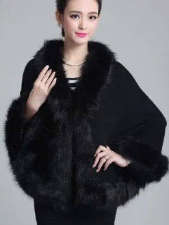Poncho Cape Femmes Vestes et Manteaux Hivers à Col Rond avec Manches Longues Volants Unicolore