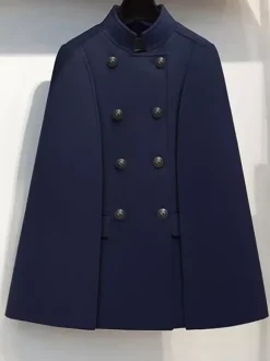 Poncho Femme avec Manches Longues à Col Montant Bicolores