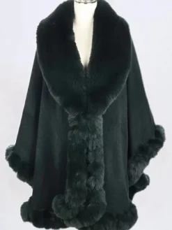 Poncho Femme avec Manches Longues à Col Revers Unicolore