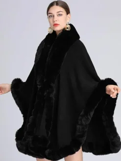 Poncho Femme avec Manches Longues à Col Revers Unicolore