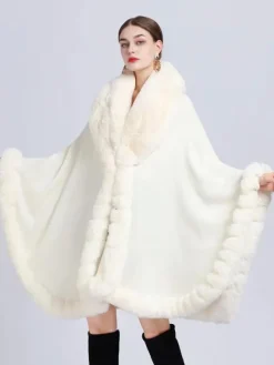 Poncho Femme avec Manches Longues à Col Revers Unicolore