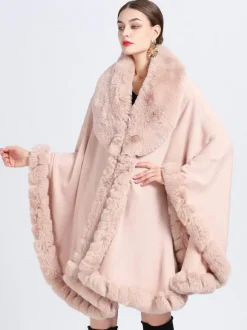 Poncho Femme avec Manches Longues à Col Revers Unicolore