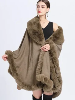 Poncho Femme avec Manches Longues à Col Revers Unicolore