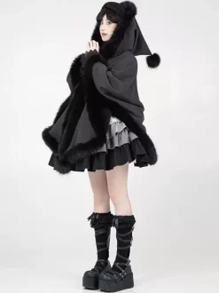 Poncho gothique Lolita en polyester blanc avec pompons pour l'automne