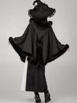 Poncho gothique Lolita en polyester blanc avec pompons pour l'automne