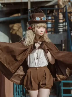 Poncho gothique Lolita en daim marron foncé Vêtements d'extérieur Lolita d'automne