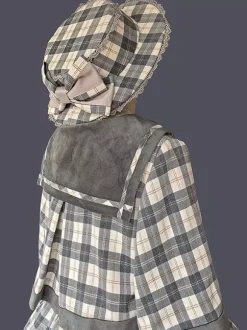 Poncho Lolita classique Infanta en coton bleu ciel clair avec n艙uds et carreaux vêtements d'extérieur Lolita d'automne