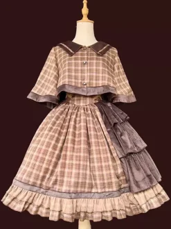 Poncho Lolita classique Infanta en coton bleu ciel clair avec n艙uds et carreaux vêtements d'extérieur Lolita d'automne
