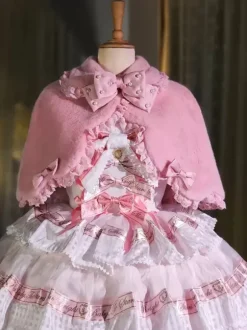 Poncho Lolita doux en polyester blanc avec n艙uds en dentelle et vêtements d'extérieur Lolita d'automne