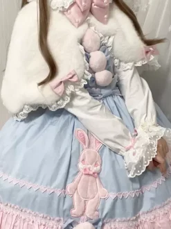 Poncho Lolita doux en polyester blanc avec n艙uds en dentelle et vêtements d'extérieur Lolita d'automne