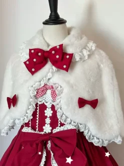 Poncho Lolita doux en polyester blanc avec n艙uds en dentelle et vêtements d'extérieur Lolita d'automne