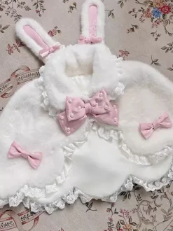 Poncho Lolita doux en polyester blanc avec n艙uds en dentelle et vêtements d'extérieur Lolita d'automne