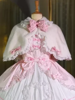 Poncho Lolita doux en polyester blanc avec n艙uds en dentelle et vêtements d'extérieur Lolita d'automne