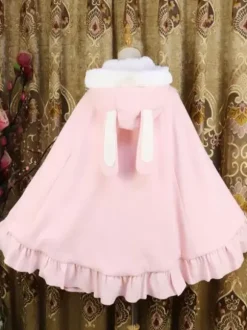 Poncho Sweet Lolita Blanc Passepoil Synthétique Hiver Lolita Outwears Déguisements Halloween