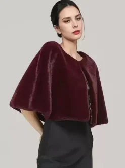 Poncho Cape Bordeaux Femme mariage soirée