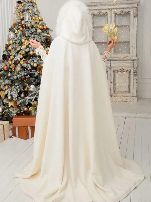 Poncho À Capuche Femme Ivoire Cape De Mariée En Fausse Fourrure