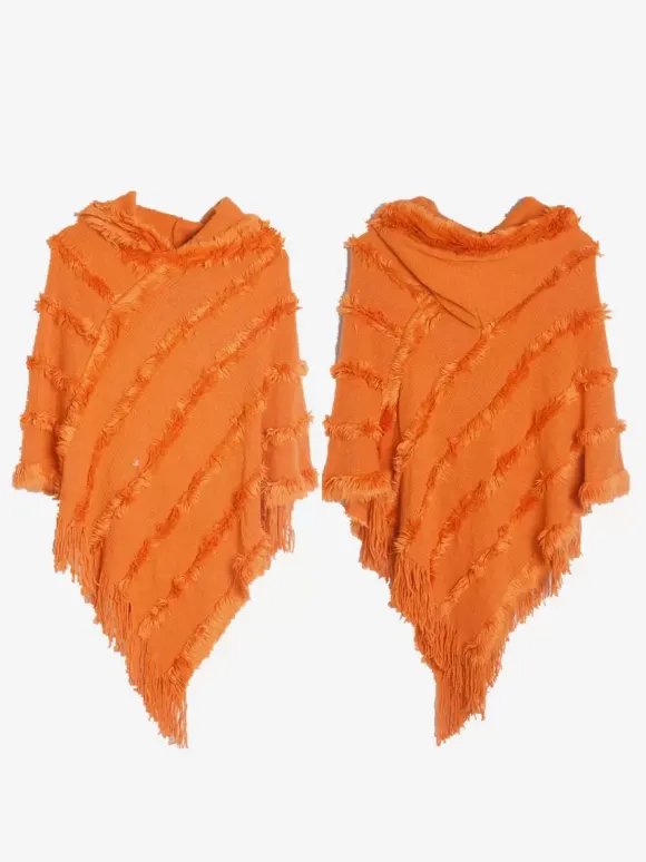 Poncho à capuche pour femme Cape à franges surdimensionnée verte