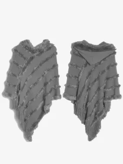 Poncho à capuche pour femme Cape à franges surdimensionnée verte