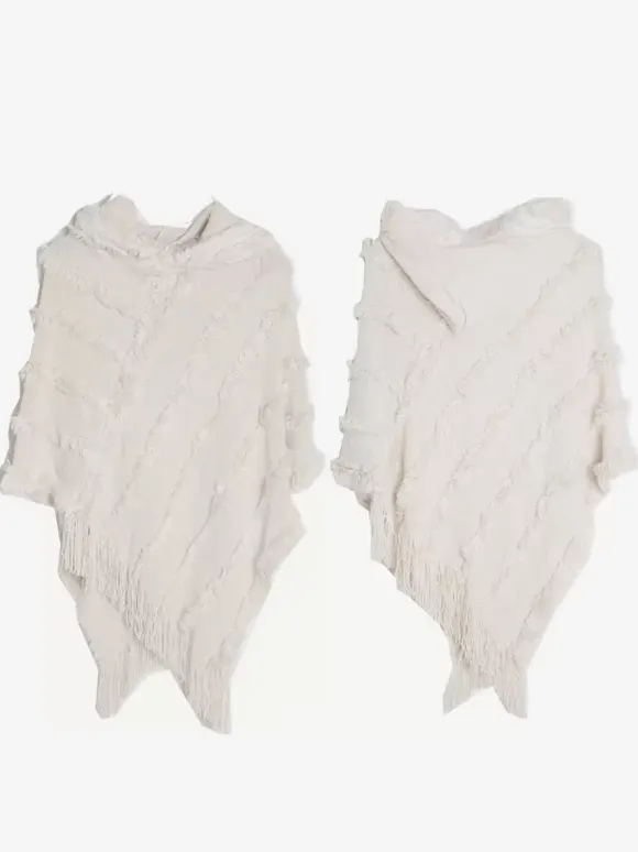 Poncho à capuche pour femme Cape à franges surdimensionnée verte