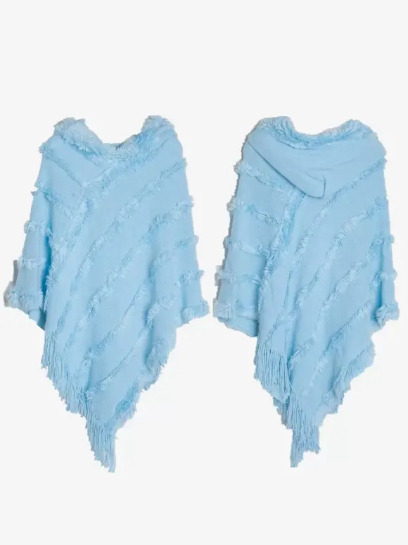 Poncho à capuche pour femme Cape à franges surdimensionnée verte