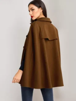 Poncho à double boutonnage en laine pour femme 2026