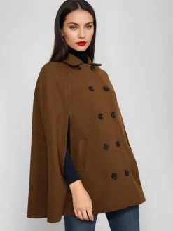 Poncho à double boutonnage en laine pour femme 2026