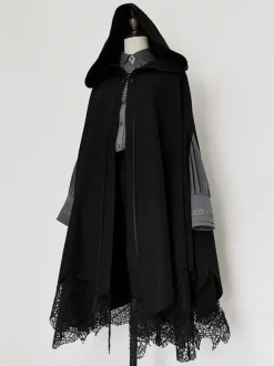 Poncho gothique Lolita en polyester noir Poncho d'hiver Lolita Cape Outwears