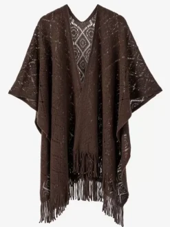 Poncho pour femme avec encolure conçue cape poncho marron clair