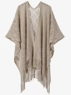 Poncho pour femme avec encolure conçue cape poncho marron clair
